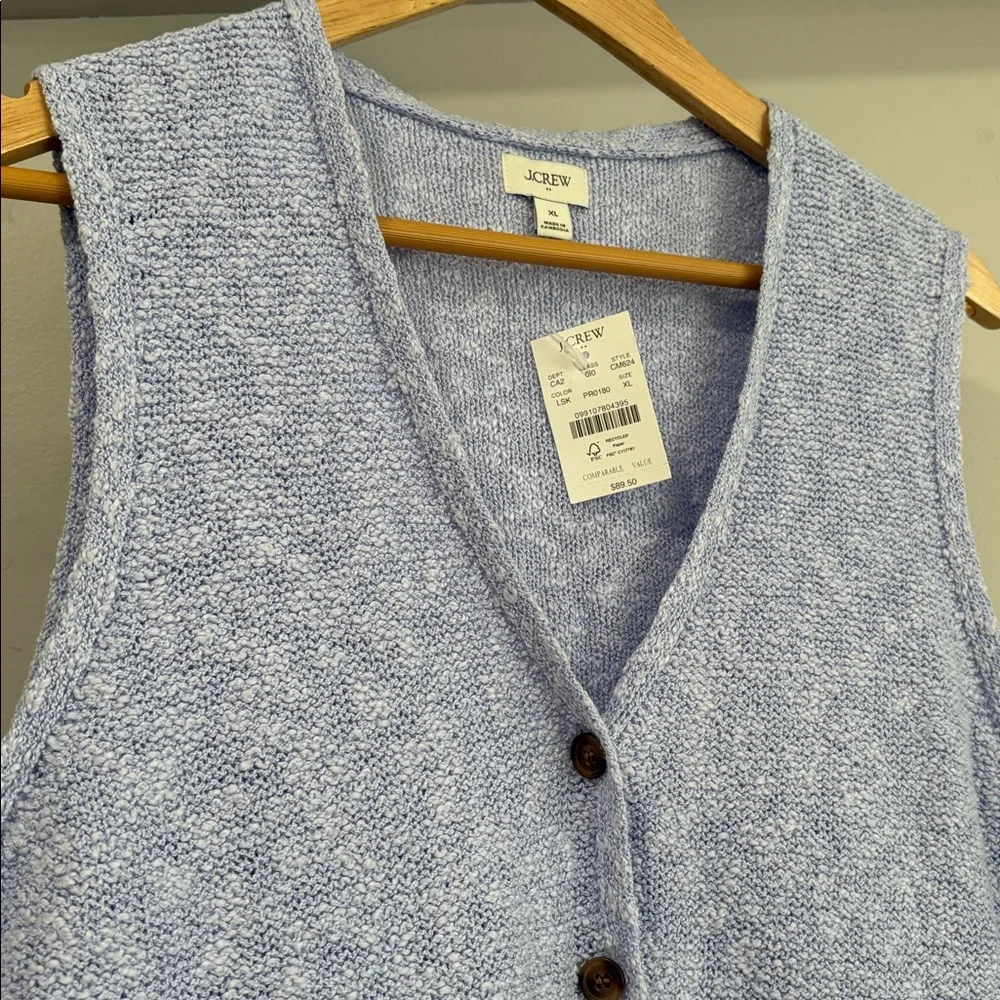 J. Crew Blue Cotton Blend V- Neck Lightweight Sweater Vest, Size XL, NWT